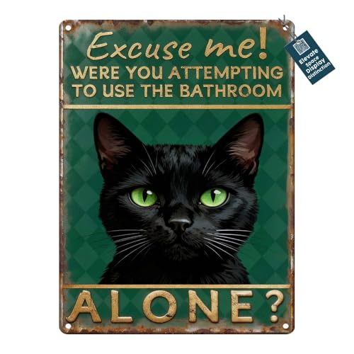 Waltheon Black Cat Excuse Me Were You Attempting To Use The Bathroom Alone Cat Metal Poster Bathroom Decor Funny Wall Art Decoration Retro Metal Tin Sign 12x16inch