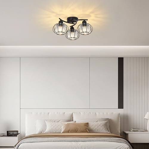 PAUFUL 3-Light Crystal Semi Flush Mount Ceiling Light,Black Modern Close to Ceiling Light Fixtures,Kitchen Light Fixtures with Clear Crystal Shade,Hallway Light Fixtures for Hallway Bedroom Bathroom by PAUFUL - Used condition - Image 9