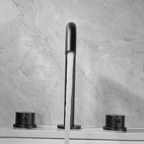 Robinet de lavabo col de cygne noir mat à double poignée pour vasque 3 trous
