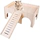 Meerschweinchen Haus mit Rampe 4 Eingänge, Meerschweinchenhaus aus Holz, Meerschweinchen Zubehoer, Kaninchenhaus, Nagerhaus, Hamster Haus, Hasenhaus, 38 x 25 x 18 cm