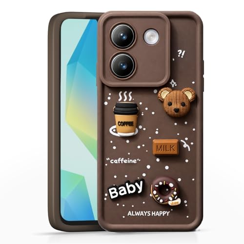 Image of Bintage Ball Bear| Donut| Milk Cake| Baby| Coffee Rubber Case Camera Protection Back Cover Compatible for Poco M7 Pro 5G - Brown