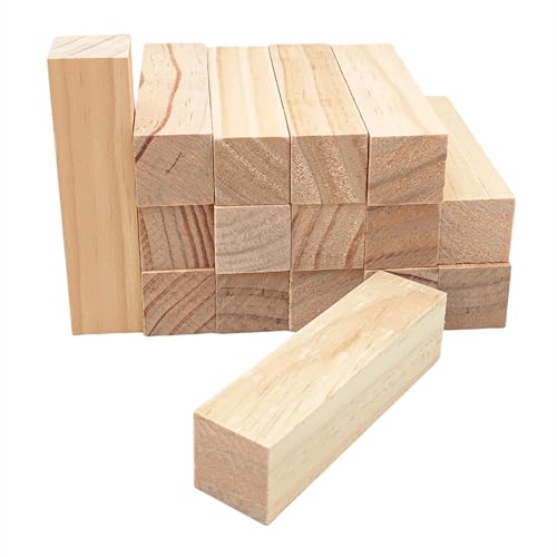 16PCS Unfinished Wooden Blocks for DIY Carving, 4x1x1in Rectangular Wood Craft Cubes, Whittling Wood Blank Blocks for Wood Carving