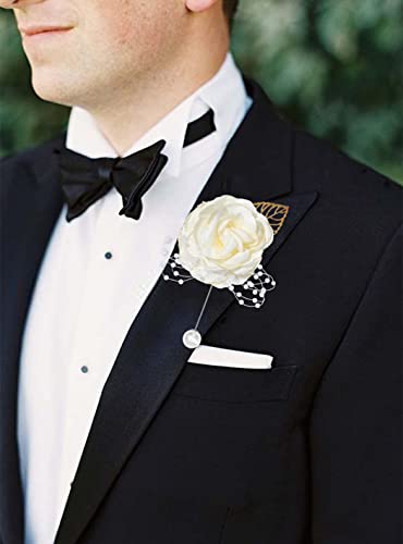 Latious Wedding Satin Flower Boutonniere White Groom Rose Buttonholes Men's Boutineer Suit Decoration Party Prom Anniversary Accessories For Bridegroom And Best Man (White) #TOP2