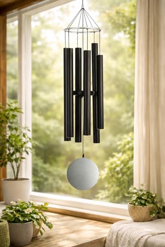 Image of Large Wind Chimes Outdoor Deep Tone - 6 Tube Metal Wind Chime with Heavy Aluminum Tubes & Round Wind Catcher - Soothing Garden Patio Balcony Hanging Decor