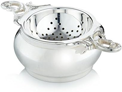 Silver Plated Double Handled Tea Strainer and Bowl - Perfect for Afternoon Tea