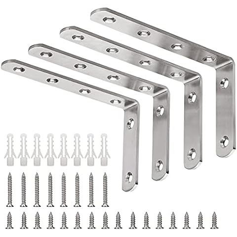 YUMORE L Bracket, 5" x 3" Max Load: 35lb/15KG Heavy Duty Stainless Steel Solid Shelf Support Corner Brace Joint Right Angle Bracket, Pack of 4 Cover