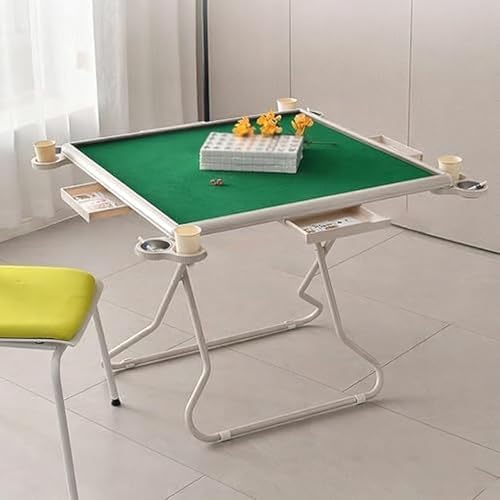 Foldable Maong Table with 4 Drawers & Cup Holders, Durable PVC Card Table for Game Nights & Parties, Metal Frame, Mute Surface for Retirees (Gray)
