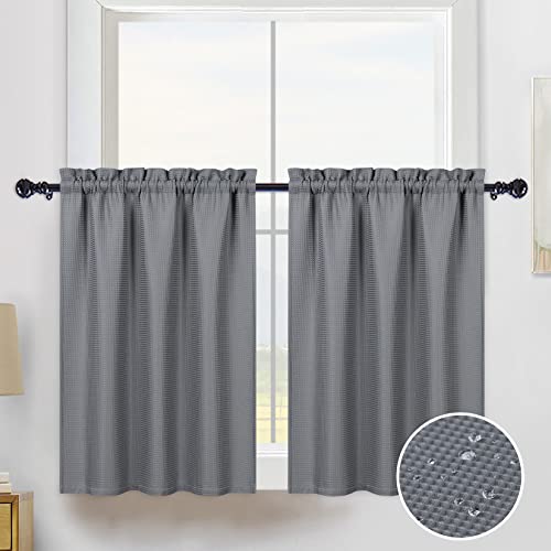 CAROMIO Petit Rideau Court - Tissage Gaufré Moderne Rideau Court Cuisine Chambre, Rideau de Fenêtre de Salle de Bain Court Résistant à l'eau, Gris, 75 x 90 cm, Lot de 2