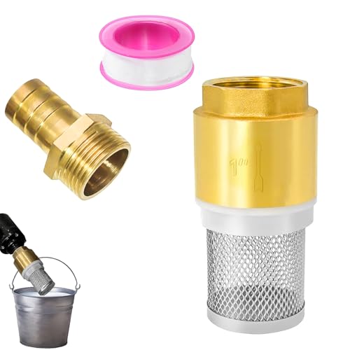 SRJQXH Fussventil mit Saugkorb, 1 zoll Saugfilter Set, Edelstahlfilter, Messing Rückschlagventil Wasser, mit 1 zoll Außengewindeanschluss und Rohmaterialband, für Saugrohre, Pumpen