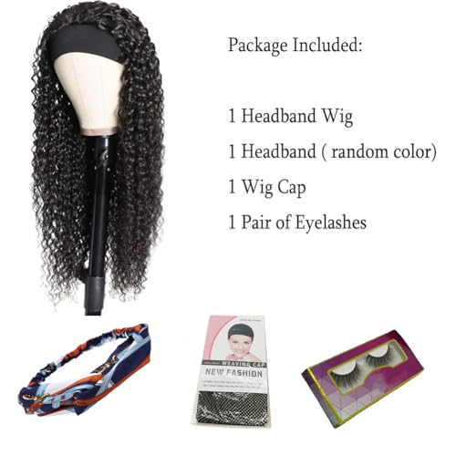 Image of WENYAN Deep Wave Headband Wig Human Hair 20 Inch Curly Glueless Wigs #1B