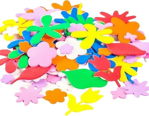 100-Piece Reusable Foam Stickers Set - Assorted Flowers Shapes for DIY Crafts Classroom and Spring Decor (1.1 Inch Self-Adhesive)