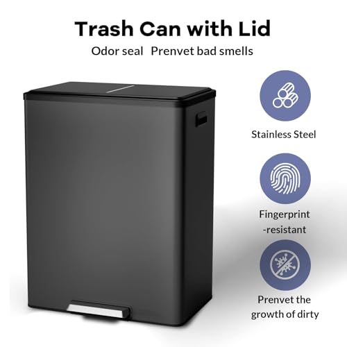 Caneca de Basura Doble Acero Inoxidable 60L Negra miniatura 3