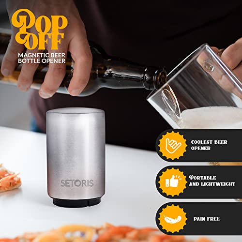 Magnetic Beer Bottle Opener By Setoris- Set Of 3 Stainless Steel Automatic Pop Off Beer Opener- Durable Push Down Beer/Soda Bottle Opener For Quick & Easy Use- Cool Gadget Gift For Men, Dad, Husband #TOP2