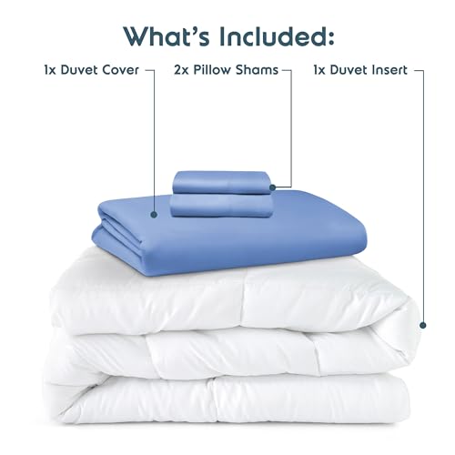 Nestl Full Duvet Cover Set with Comforter Insert - Calm Blue 4 Piece 80x90 Duvet Cover & 2 Pillow Shams with White Quilted Down Alternative Comforter, Ultra Soft, All Season