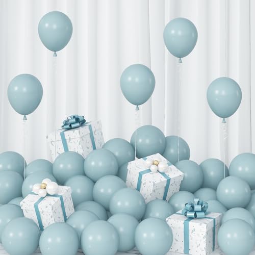 Image of Blue Balloons 5inch Pale Aqua Balloons 60pcs Mini Round Small Retro Light Dusty Fog Mist Blue Latex Balloon for Arch Garland Boho Birthday Party Decoration Wedding Baby Shower Graduation