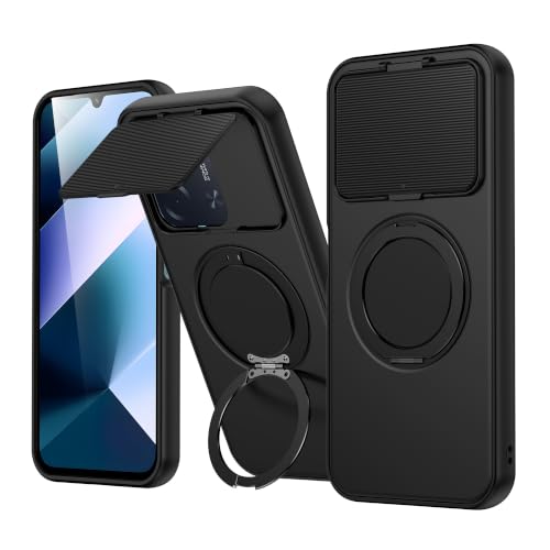 Image of SPAZY CASE Poco C85 5G Back Cover|Premium Magnetic Ring Stand Case with Camera Protection Slider|360 Rotating Kickstand|Slim & Strong Grip Phone Case for Poco C85 5G-Black