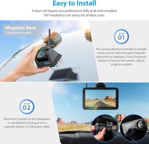 Image of ZEROXCLUB Magnetic Solar Wireless Backup Camera 1080P 7 inch DVR Monitor, Rechargeable RV Camera Wireless System for Hitch Towing Travel RV Camper 5th Wheel, Built-in 9600mAh Battery & Solar Panel, BM701