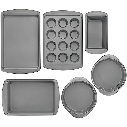 Wilton Ever Glide 6 Piece Nonstick Bakeware Set Non Stick Baking Pans and Sheets for Cakes Muffins Cookies and More Durable Even Heating Dishwasher Safe Kitchen Baking Set