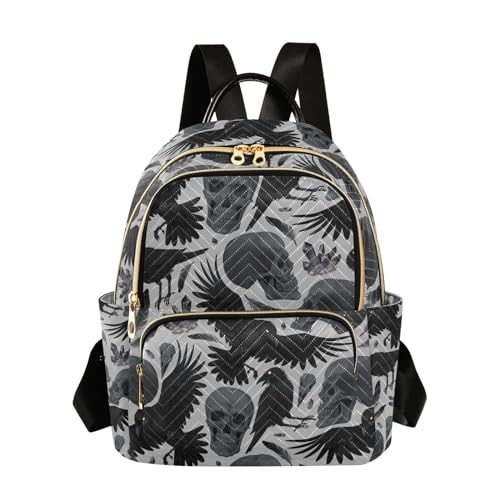 Image of Gothic Crows Skulls Gothic Mini Backpack Fashion Backpack Purse for Women,Handbag Shoulder Bag Casual Daypack, Ladies Gift for College Work (M)