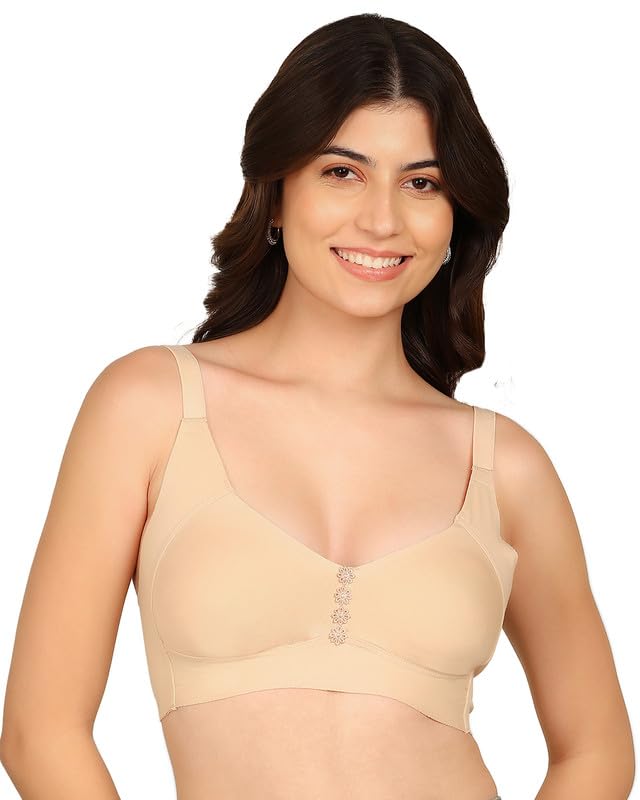 Image of Komli M-Frame Non-Padded Cotton Bonded Seamless Minimiser | Full Coverage | Hidden Concealer | Elastic-Free Comfort | Wire-Free | Side Wings with Gripper | Adjustable Straps