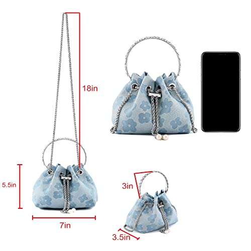 Ayliss Women Evening Handbag Mini Clutch Rhinestone Pouch Crossbody Handbag Purse Top Handle Floral Shoulder Bag Prom (Mini,Blue) #TOP1
