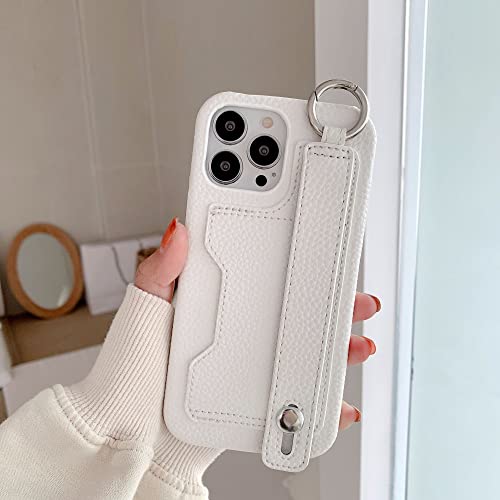 Coque iPhone 7 anti-chute avec sangle intégrée effet cuir litchi blanc