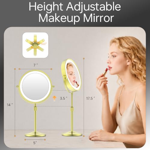Image of 7 inch Lighted Makeup Mirror with Lights and 1X 7X Magnification,Bright Gold