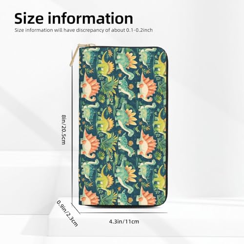 Leather Thin Slim Wallets for Women Men - Fashion Cartoon Dinosaur Print Card Wallet Holder with Zipper2