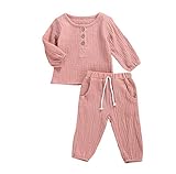 Dance Monkey Shorts-Set für Kleinkind, Baby, Mädchen, Jungen, Sommer-Outfit, Baumwolle, Leinen, ärmellos, mit Knopfleiste, T-Shirt, Oberteil, kurze Hose einfarbig, C-pink, 4- 5 Jahre