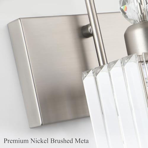 Image of Ralbay Crystal Brushed Nickel Vanity Light for Bathroom 4-Light Modern Bathroom Light Fixtures