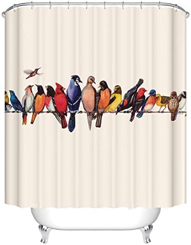 GoJeek Cardinal Bird Shower Curtain, Colorful Vintage Bird Breed Bathroom Decor