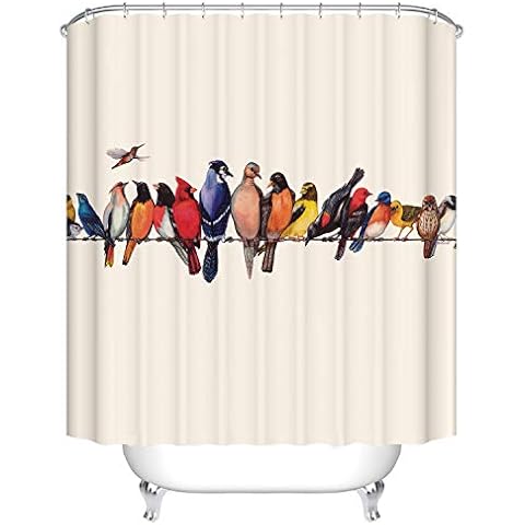 GoJeek Cute Cardinal Birds on Cable Shower Curtain, Colorful Hummingbird Cardinal Various Birds Breed Bathroom Decor Curtain with Hooks Waterproof Washable 72 x 72 inches Cover