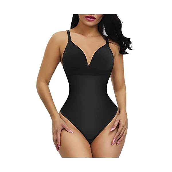 FeelinGirl-Sexy-Slimming-Bodysuit-Tummy-Control-Thong-Shapewear-Backless-Body-Shaper-Deep-V-Neck FeelinGirl Shapewear Tummy Control Fajas Colombianas Reductoras y Moldeadoras Bodysuit Black M