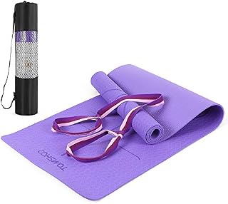TOMSHOO Gymnastics Mat, Non-Slip Skin-Friendly Yoga Mat with Carry Strap, Phthalate-Free Fitness Mat with Alignment Lines for Yoga, Fitness, Gymnastics, Training, Workout, Pilates 183 x 61 x 0.6 cm