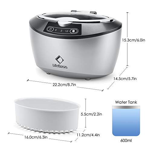 Life Basis Professional Ultrasonic Cleaner, 42KHz Sonic Cleaning Stainless Steel 750ML Automatic Timer Cleaner for Jewelry Glasses Rings Coins Watches Professional for Home (Grey White)