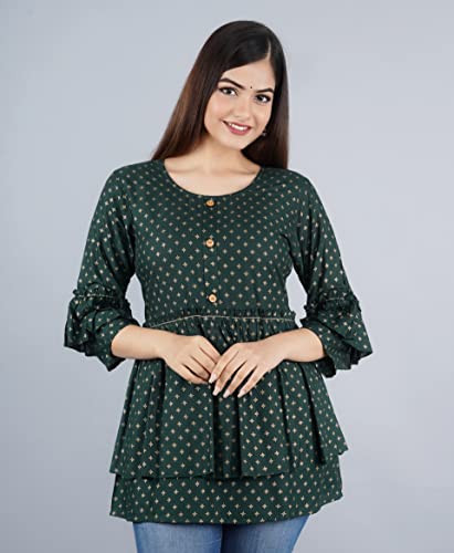 Image of Shiva Fab Short Kurti for Women | Embroidered Straight Rayon Kurta | Round Neck Full Sleeves Short Kurti for Women's