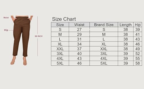 Image of D K W Women's Mid Rise Relaxed Fit Cotton Flex Trousers with Elastic Back & Drawstring - Ideal for Winter, Formal, Office & Casual Wear, Comfortable for Girls and Women