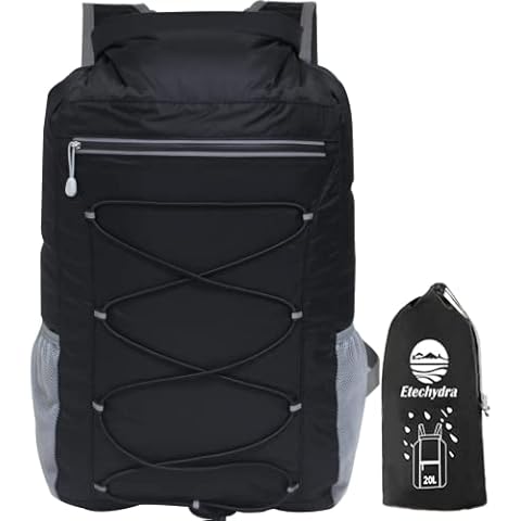 Etechydra Dry Bag Waterproof Backpack 20L, Ultra-Light Portable Roll Top Dry Bag Rucksack, Floating Dry Sack Reflective Backpack for Beach/Swimming/Camping/Fishing/Kayaking Boat Dry Bag, Black Cover