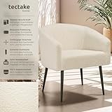 tectake® Lounge Sessel beige mit Polster, Wohnzimmer Möbel, Relaxsessel modern, skandi Loungesessel, Cocktailsessel Bouclé Plüsch Stoff, Armlehnstuhl mit Metallbeinen, Lesesessel Schlafzimmer