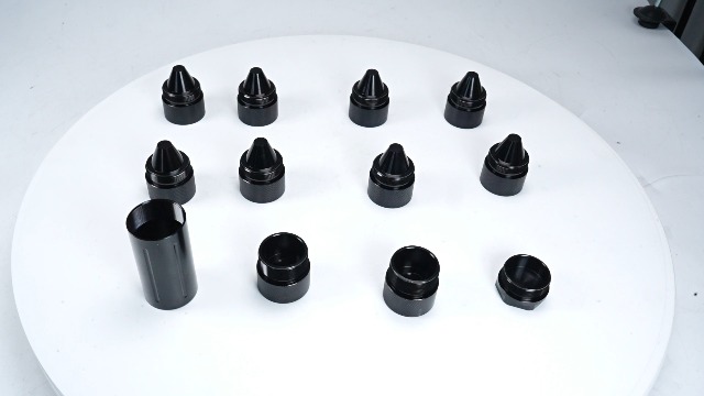 Image of Cone Shaped Parts Sealed End 1.375 inch x24 Aluminum Stainless Steel Black Replacement for Heavy Duty Truck Compatible with Kenworth, Peterbilt, Volvo, Freightliner, Mack, International
