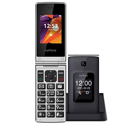 myPhone MP Tango LTE + Double Sim, téléphone Portable à clapet avec Base de Chargement avec Deux Grands écrans : 2,4' et 1,77', Batterie 1400 mAh, 4G, Bluetooth, Bouton d'urgence, Caméra 2MP – Noir