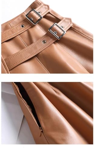 Women Genuine Sheepskin Leather Skirt Mid-Length A-Line Buckle Detail Asymmetric Fashion Streetwear Pleated Skirt3