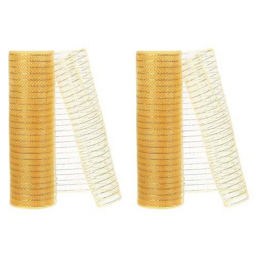 PATIKIL 2pcs Deco-Mesh, 10 Inch x 10 Yard Deco-Mesh Ribbon Roll Foil Metallic for Christmas Tree Wreaths Decoration,Dark Gold
