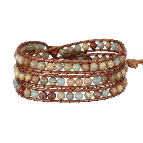 Image of Plumiss Women Boho Handmade Natural Stone Crystal Leather Bead Wrap Bracelets Collection