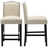 GOTMINSI Bar Stools 24 Inches Upholstered Barstool Beige Counter Height Barstool with Antique Gold N