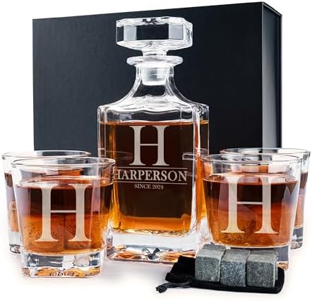 Personalized 5 pc Whiskey Decanter Set - 9 Design Options - Limit...