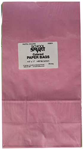 School Smart Flat Bottom Paper Bags - 6 x 11 inches - Pack of 28 - Assorted Pastel Colors