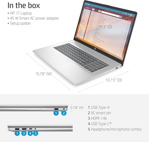 Image of HP 17 inch Laptop, 17.3 inch FHD IPS Display, AMD Ryzen 5 (Beats i7-11370H), AMD Radeon Graphics, 64 GB RAM, 2 TB SSD, Wi-Fi 6, Webcam, Long Battery Life, Business & Student, Win 11 Pro, RH-Acccessories