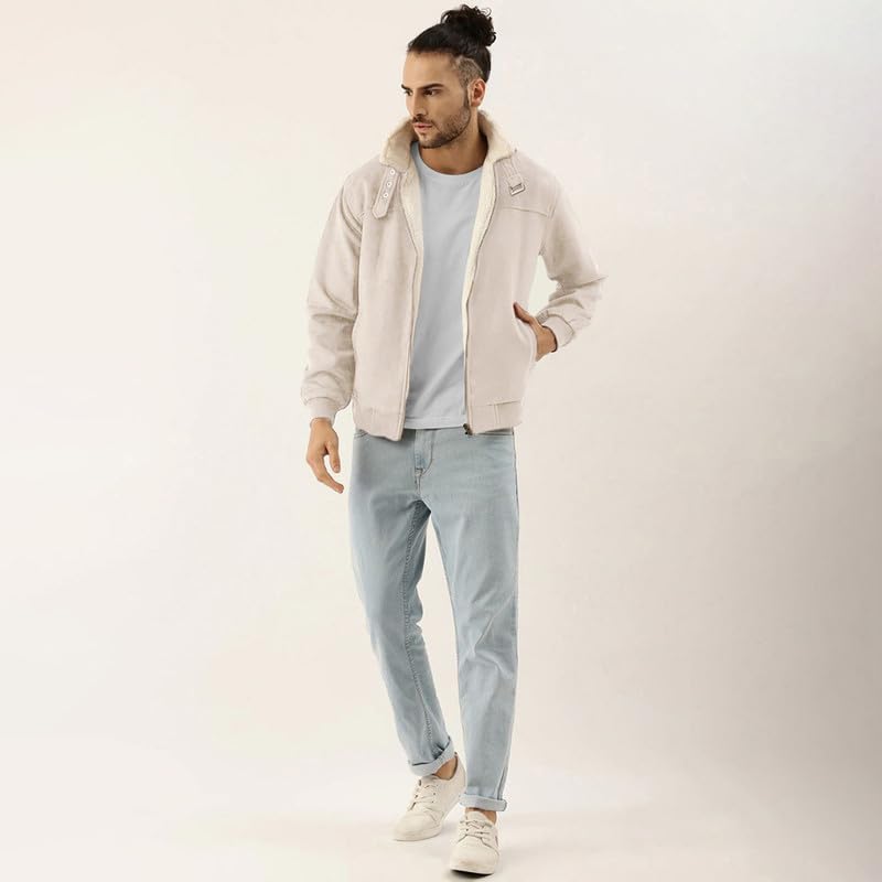 Image of CAHOOT Men's Front Zipper Jacket with Fleece for Casual Wear | Long Sleeve | High Neck | Zipper Closure | Suede Jacket Crafted with Comfort Fit for Everyday Wear