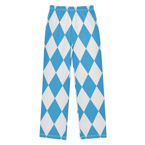 Boys' Pants Blue White Checkerboard Square Long Bottoms Jogger Pants Elastic Waist Trousers with Pockets S-XL